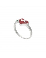 Srebrny pierścionek z czerwoną emalią dla dziewczynki