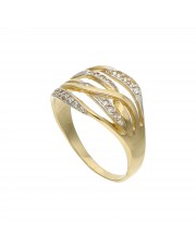 Złoty ażurowy pierścionek z cyrkoniami