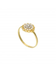 Złoty pierścionek z motywem kwiatowym w cyrkoniach
