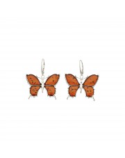 Srebrne kolczyki motyle z bursztynu bałtyckiego